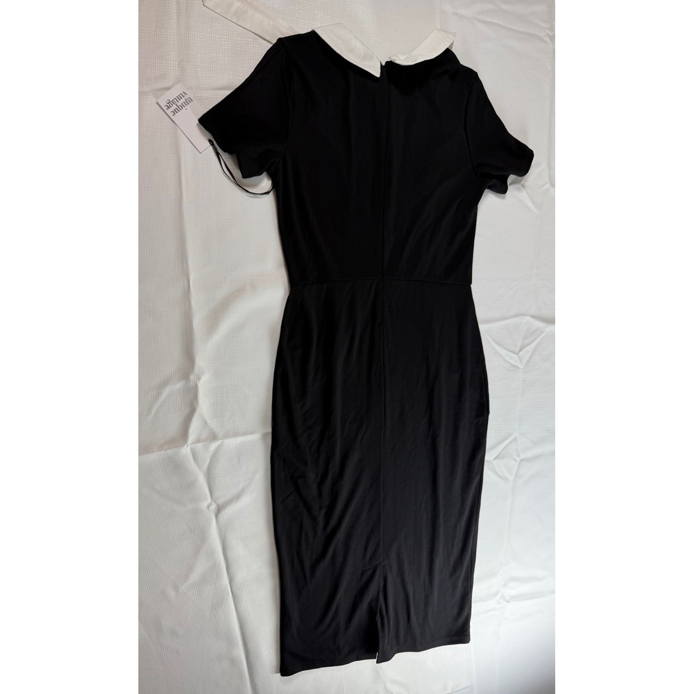 Unique Vintage Black Peter Pan Collar Bow Midi Dress Large NWT - Picture 10 of 10